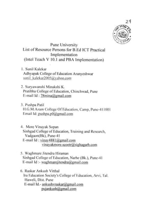 10.  List of resource persons practicals