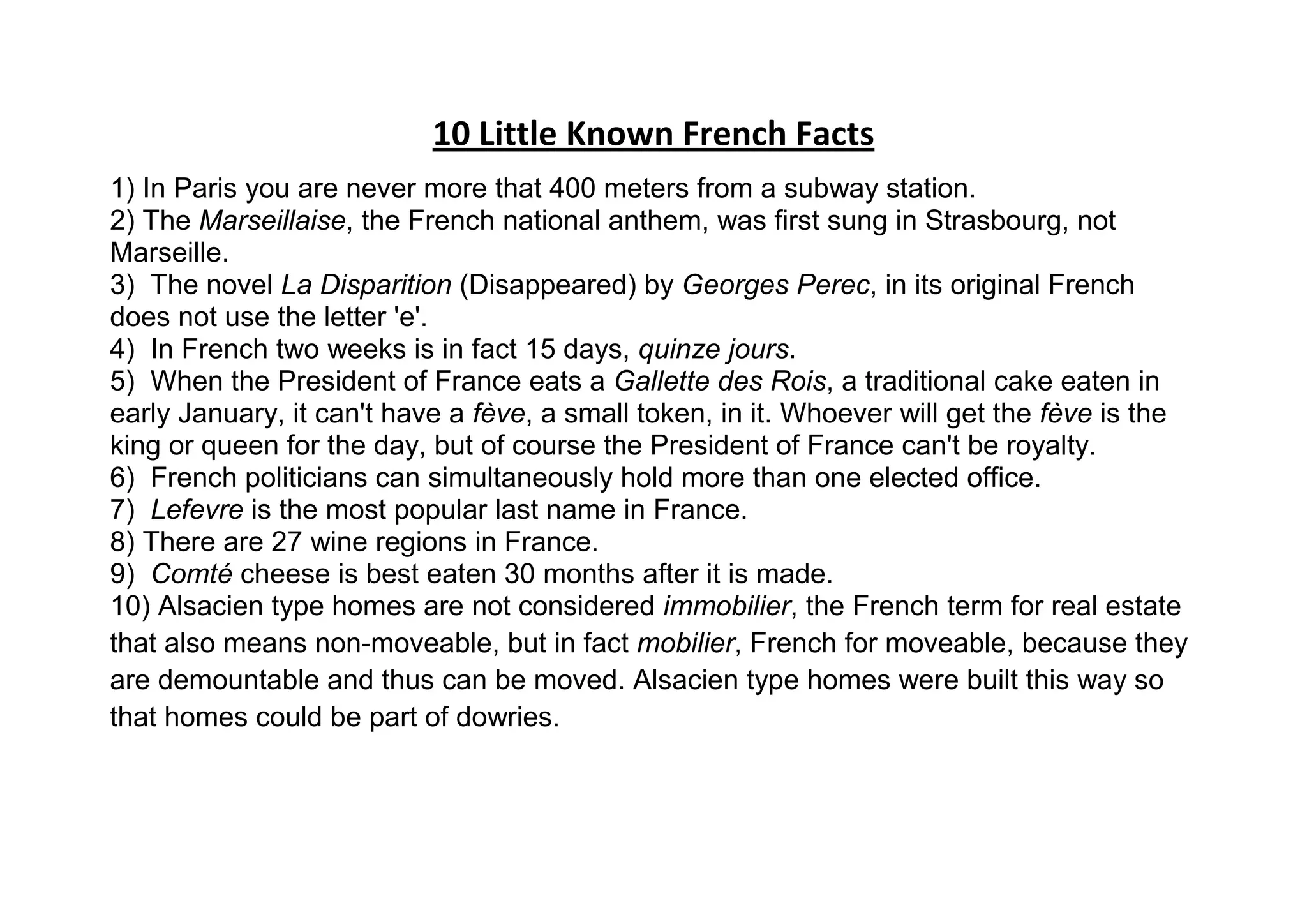 10 little known french facts PPT
