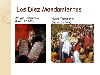 Los Diez Mandamientos
Antiguo Testamento   Nuevo Testamento
(Exodo 20:1-17)      (Mateo 5:17-43)
 