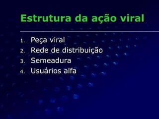 Estrutura da ação viral Peça viral Rede de distribuição Semeadura Usuários alfa 