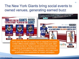62


       The New York Giants bring social events to
       owned venues, generating earned buzz




                   ...