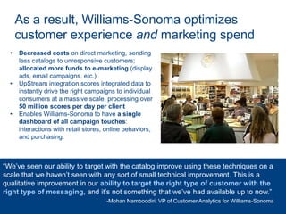 As a result, Williams-Sonoma optimizes
       customer experience and marketing spend
   •    Decreased costs on direct ma...