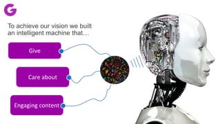 To achieve our vision we built
an intelligent machine that…
Give
Care about
Engaging content
 