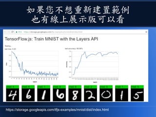 如果您不想重新建置範例
也有線上展示版可以看
https://storage.googleapis.com/tfjs-examples/mnist/dist/index.html
 