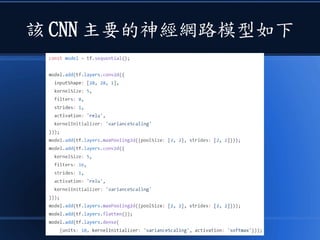 該 CNN 主要的神經網路模型如下
 