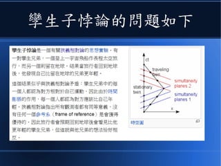 這個難題
● 就是所謂的《孿生子悖論》！
 