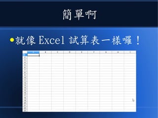 簡單啊
●就像 Excel 試算表一樣囉！
 