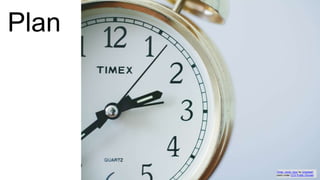 Plan
Timer, clock, hour by Unsplash
used under CC0 Public Domain
 