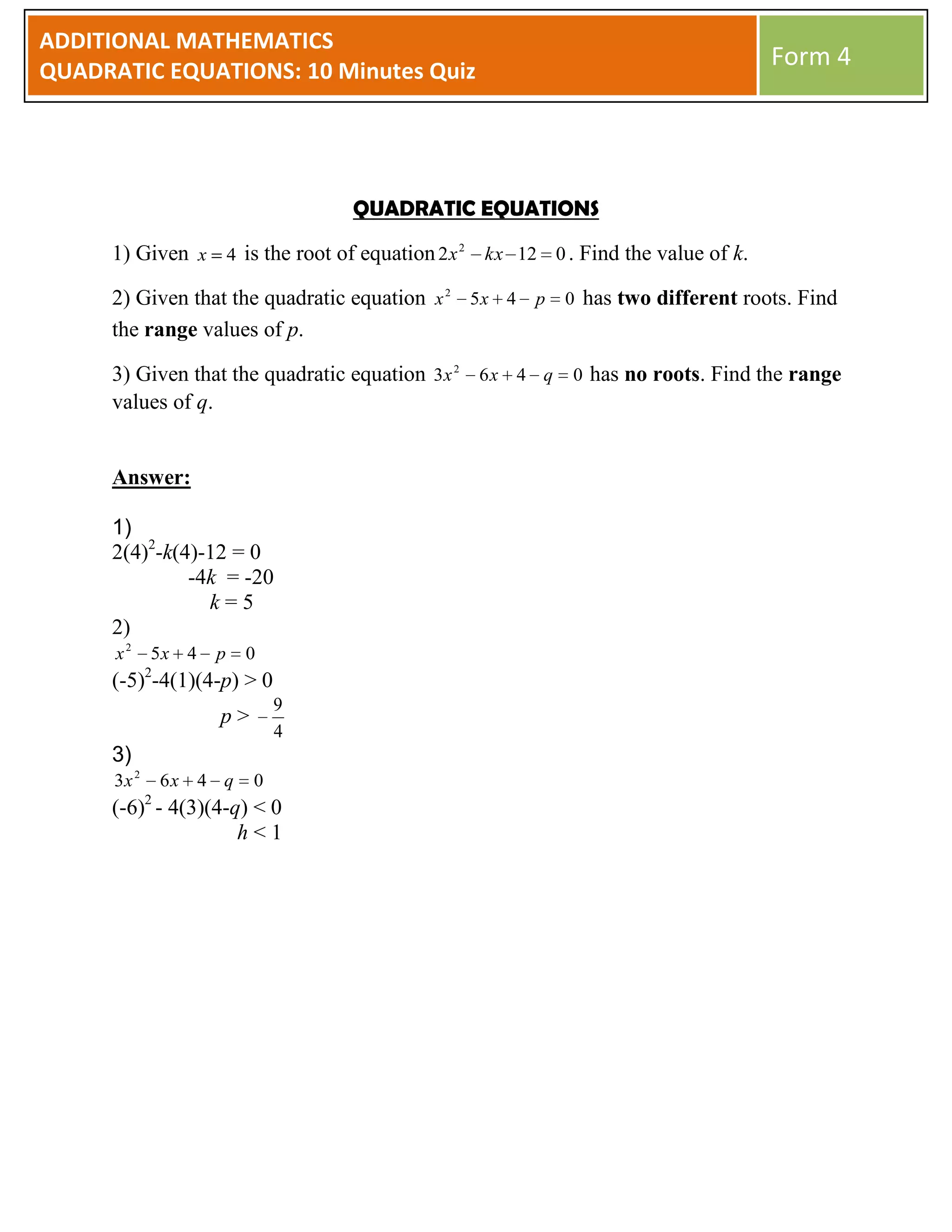 10 minutes quiz PDF