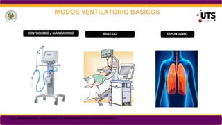 MODOS VENTILATORIO BASICOS
CONTROLADO / MANDATORIO ASISTIDO ESPONTANEO
• GUILLERMO CHAPERO, LIBRO COMITÉ DE NEUMOLOGIA CRITICA SATI 3RA EDICION
 