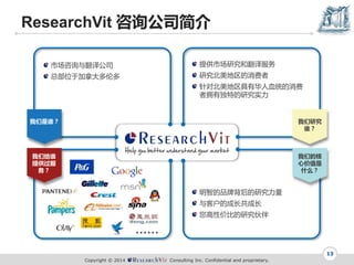 Copyright ? 2014 Consulting Inc. Confidential and proprietary.
ResearchVit ѯ˾
13
гѯ뷭빫˾
ܲλڼô׶
ṩгоͷ
о
ԱлѪͳ
ӵжصоʵ
ǵƷƱо
ͻĳɳɳ
Լ۱ȵо

о
˭
ǵĺ
ļֵ
ʲô
˭
Ǹ˭
ṩ

 