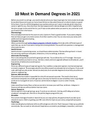 10 most in demand degrees in 2021