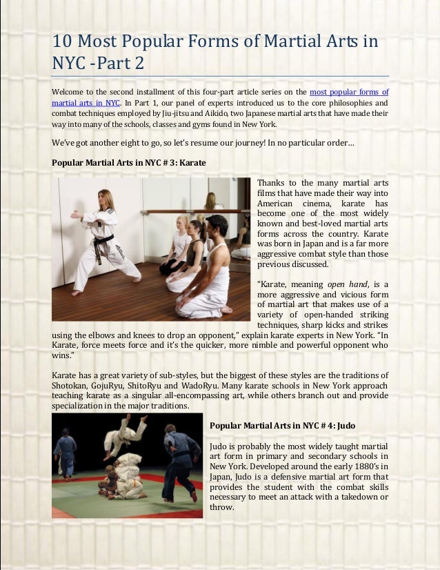 10 most popular forms of martial arts in nyc