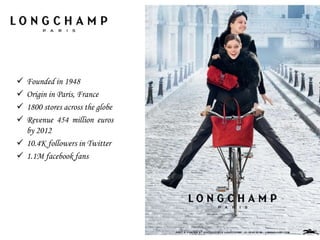  Founded in 1948
 Origin in Paris, France
 1800 stores across the globe
 Revenue 454 million euros
by 2012
 10.4K followers in Twitter
 1.1M facebook fans
 