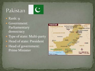  Rank: 9
 Government:
  Parliamentary
  democracy
 Type of state: Multi-party
 Head of state: President
 Head of government:
  Prime Minister
 