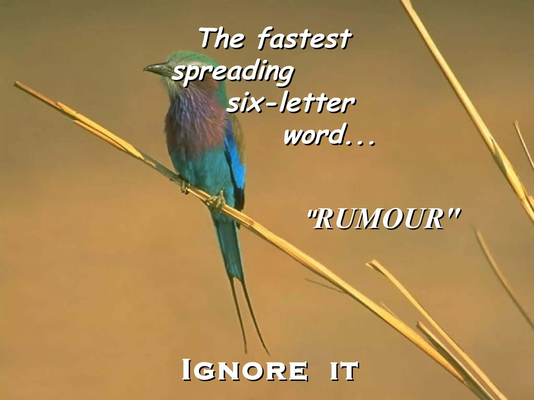 The fastest spreading six-letter word... " RUMOUR" Ignore it