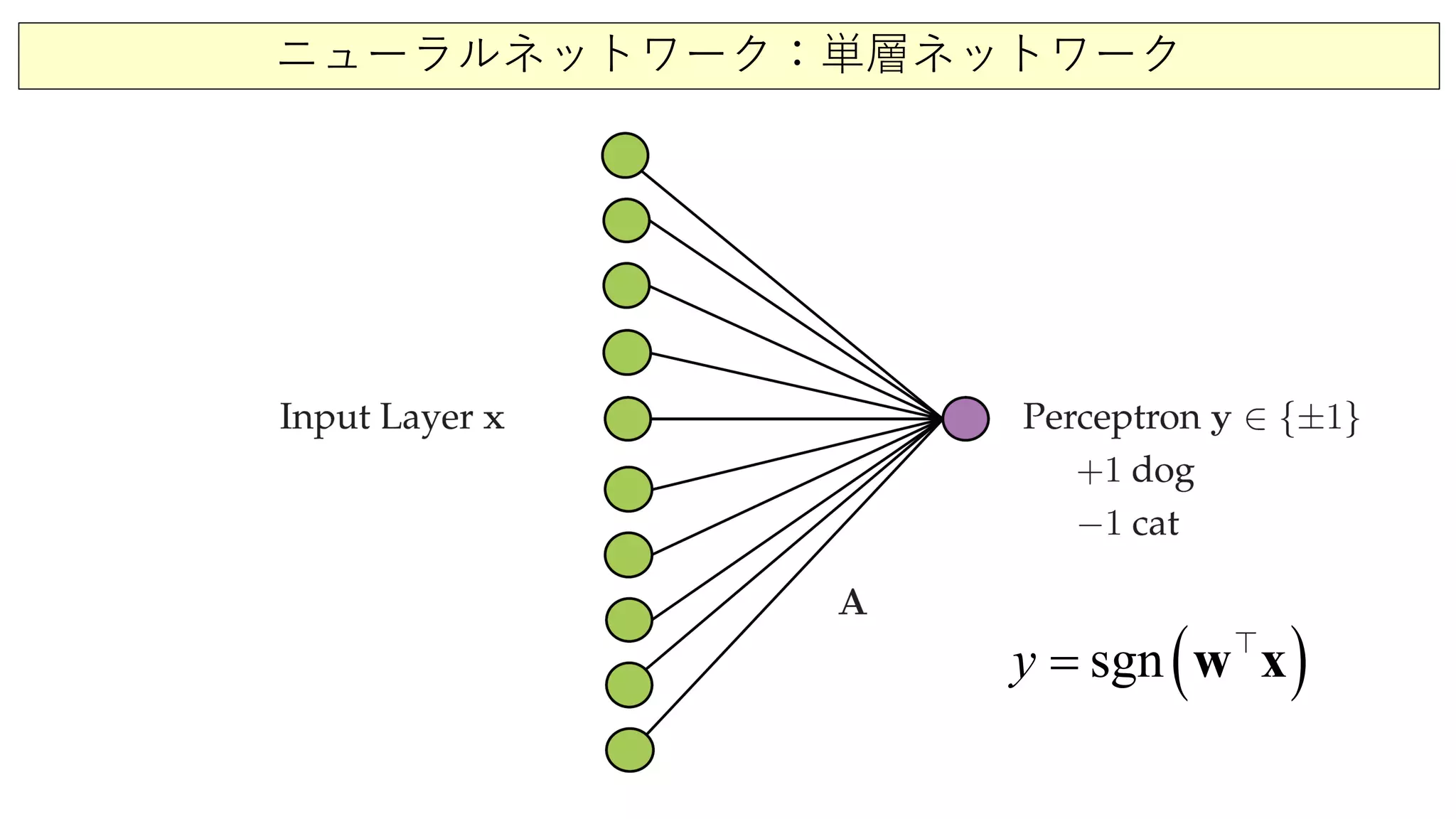 ニューラルネットワーク：単層ネットワーク
( )sgny = w x
 