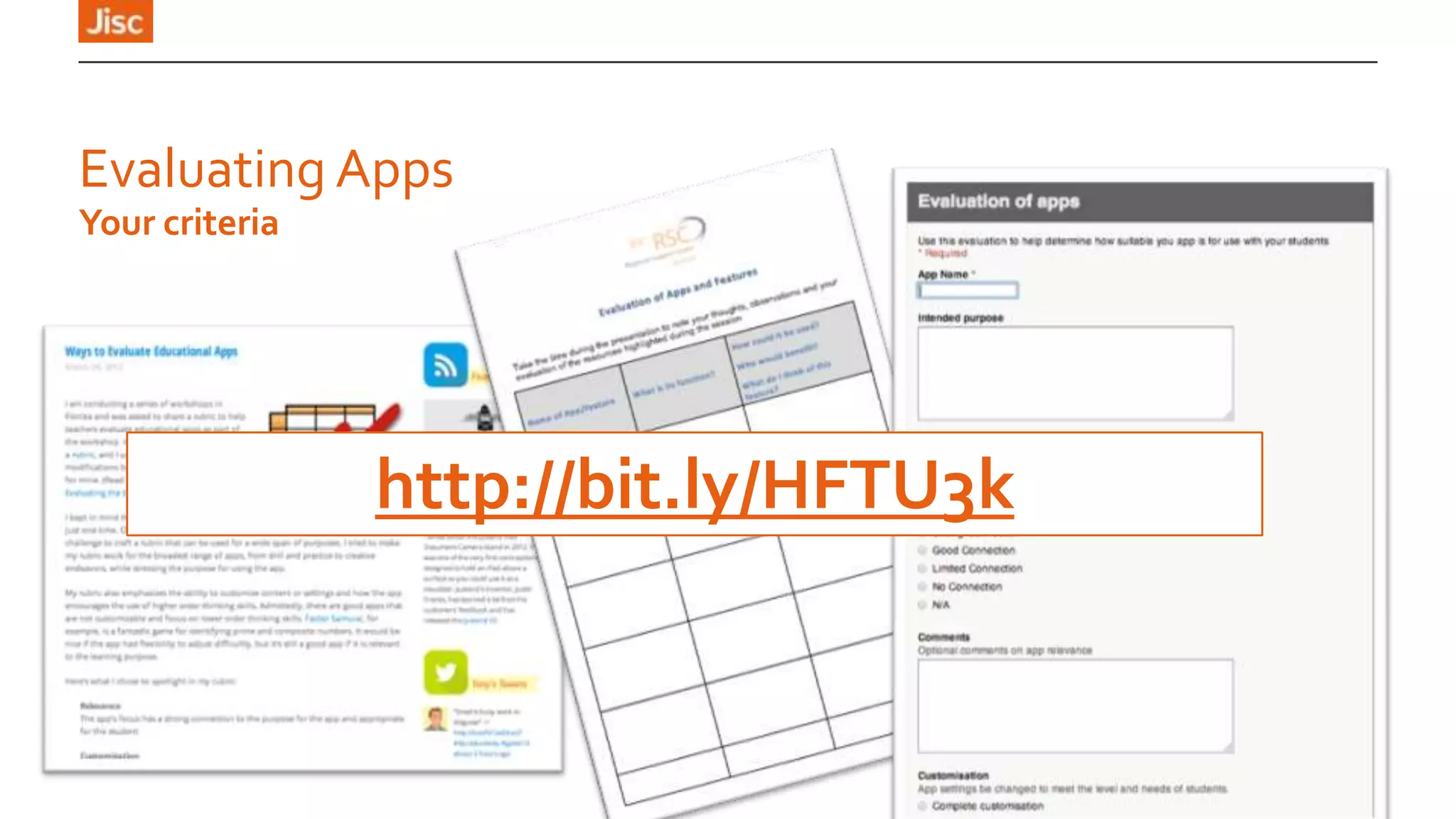 Evaluating Apps
Your criteria

http://bit.ly/HFTU3k

 