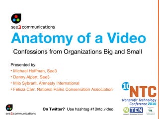 [object Object],[object Object],[object Object],[object Object],[object Object],Confessions from Organizations Big and Small Anatomy of a Video On Twitter?  Use hashtag #10ntc.video 
