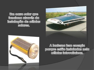 Para que servem?Os painéis fotovoltaicos são utilizados para converter a energia solar em energia eléctrica.Assim, a electricidade produzida a partir da radiação solar põe em funcionamento diversos equipamentos, como calculadoras electrónicas, sistemas de telecomunicação (TV, rádio, etc) e sinalização de circulação fluvial, marítima, rodoviária e ferroviária.