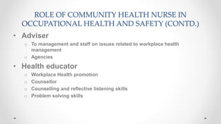 Occupation Health And Safety - Role Of Community Health Nurse