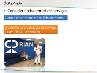 Introdução
 Considere o blueprint de serviços
Como o encontro ocorre na linha de frente...


O objetivo da organização de serviços
é servir esses funcionários
 