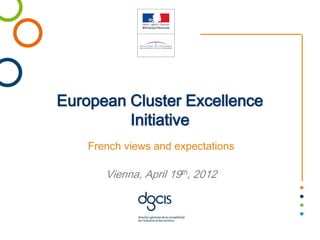 European Cluster Excellence
         Initiative
    French views and expectations

       Vienna, April 19th, 2012
 