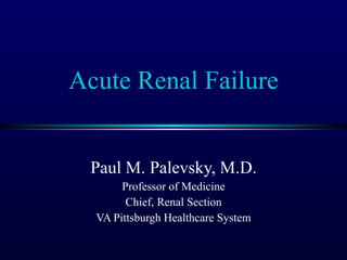 Acute Renal Failure Paul M. Palevsky, M.D. Professor of Medicine Chief, Renal Section VA Pittsburgh Healthcare System 