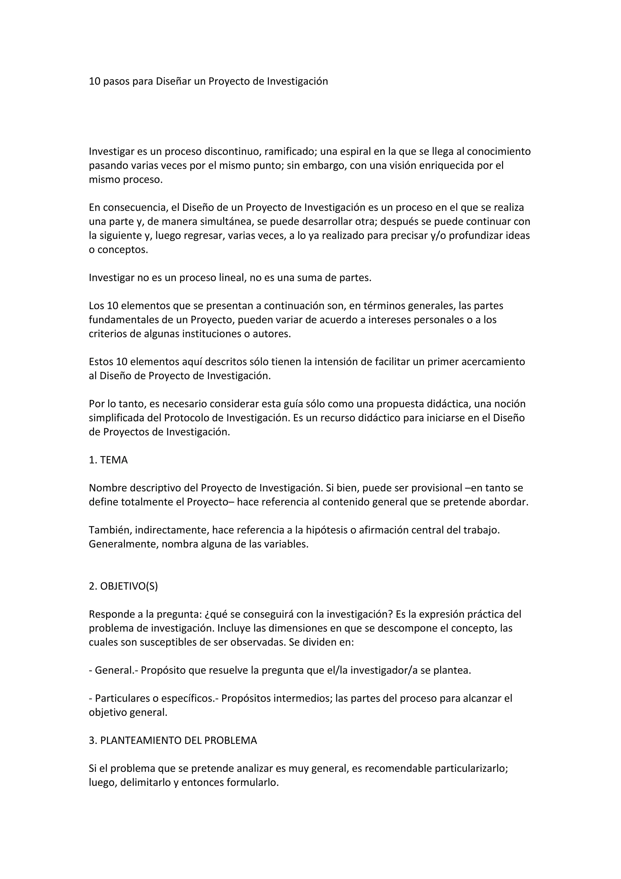 10 pasos para diseñar un proyecto de investigación | DOCX