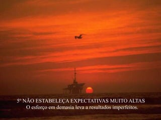 5º NÃO ESTABELEÇA EXPECTATIVAS MUITO ALTAS
O esforço em demasia leva a resultados imperfeitos.