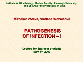 Institute for Microbiology, Medical Faculty of Masaryk University  and St. Anna Faculty Hospital in Brno Miroslav Votava, Vladana Woznicová PATHOGENESIS OF INFECTION – I Lecture for 2nd-year students May 4 t h , 200 9 