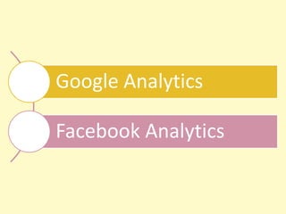 Google Analytics
Facebook Analytics
 