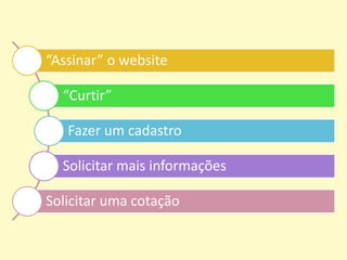 “Assinar” o website
“Curtir”
Fazer um cadastro
Solicitar mais informações
Solicitar uma cotação
 