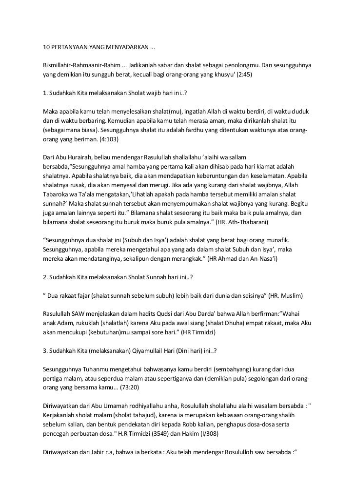 10 Pertanyaan Yang Menyadarkan