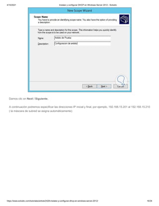 10 pg. instalar y configurar dhcp en windows server 2012 - solvetic | PDF