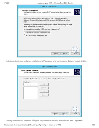 10 pg. instalar y configurar dhcp en windows server 2012 - solvetic | PDF