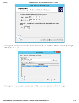 10 pg. instalar y configurar dhcp en windows server 2012 - solvetic | PDF