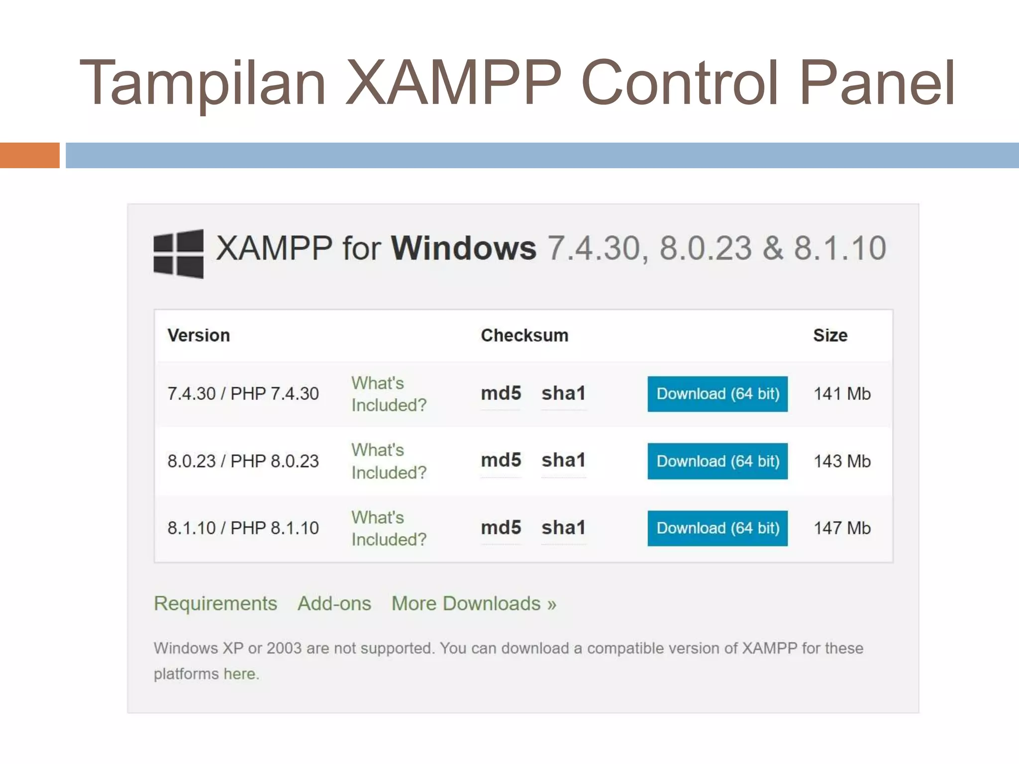 Tampilan XAMPP Control Panel
 
