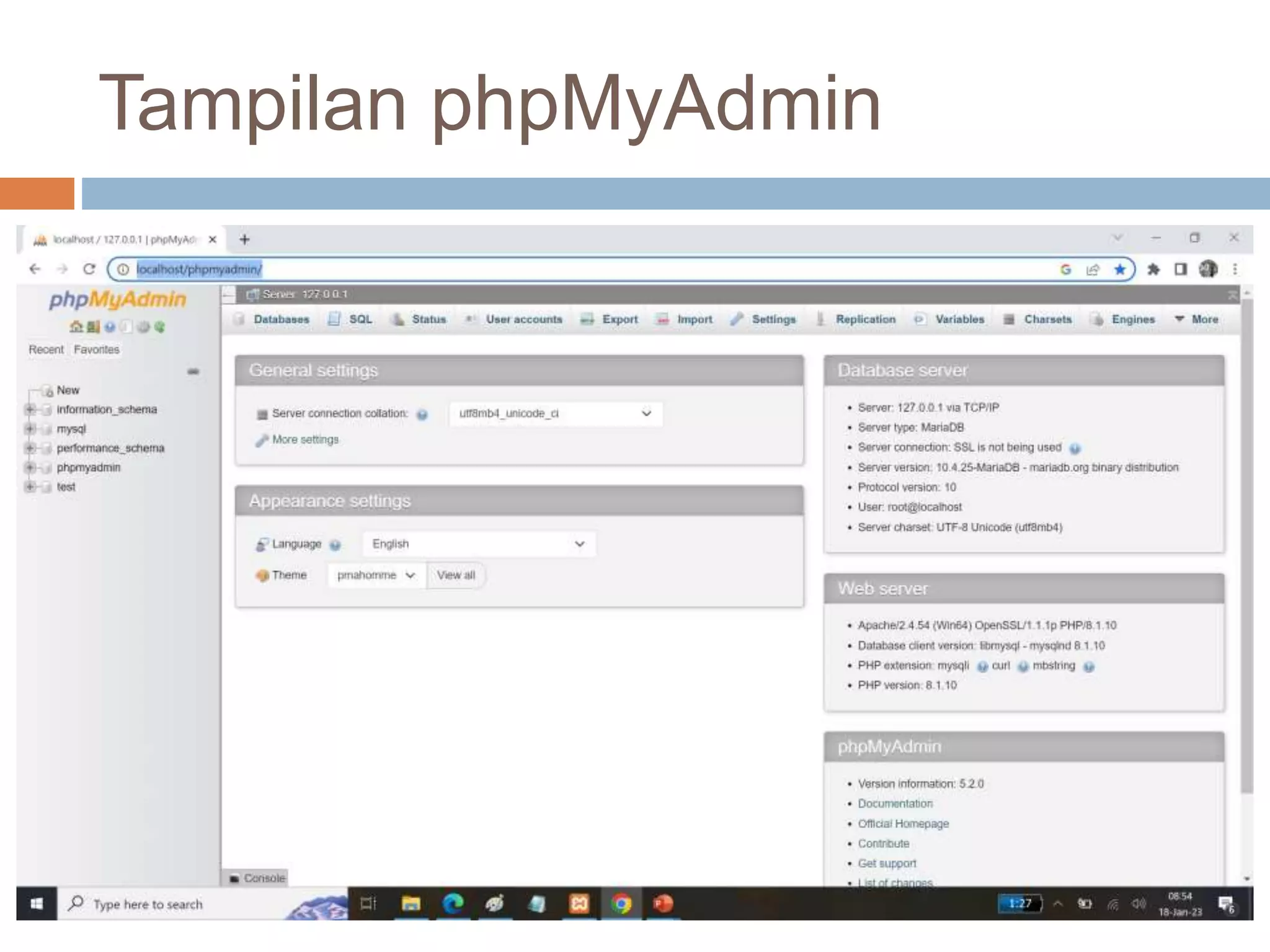 Tampilan phpMyAdmin
 
