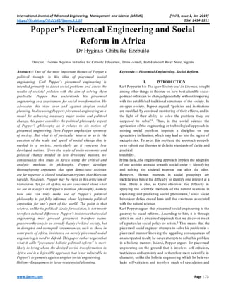 Popper’s Piecemeal Engineering and Social Reform in Africa | PDF
