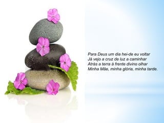 Para Deus um dia hei-de eu voltar
Já vejo a cruz de luz a caminhar
Atrás a terra à frente divino olhar
Minha Mãe, minha glória, minha tarde.
 