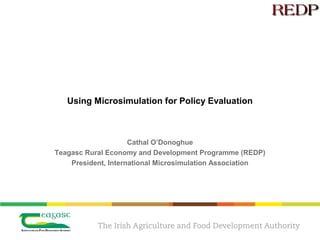 Using Microsimulation for Policy Evaluation
Cathal O’Donoghue
Teagasc Rural Economy and Development Programme (REDP)
President, International Microsimulation Association
 
