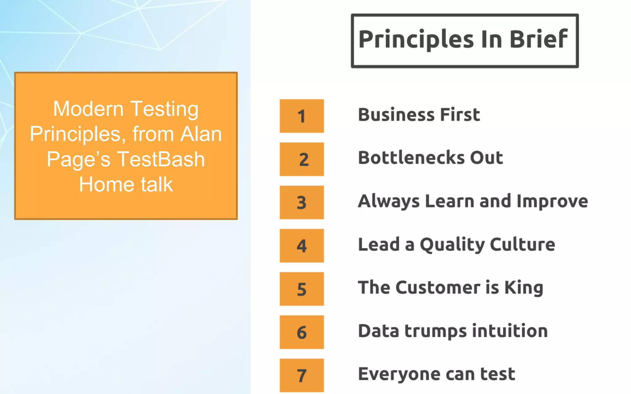 Modern Testing
Principles, from Alan
Page’s TestBash
Home talk
 