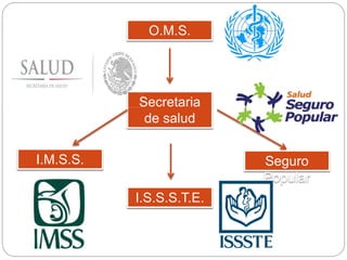 O.M.S.
Secretaria
de salud
I.M.S.S.
I.S.S.S.T.E.
Seguro
Popular
 