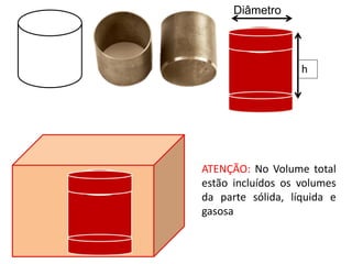 h
Diâmetro
ATENÇÃO: No Volume total
estão incluídos os volumes
da parte sólida, líquida e
gasosa
 