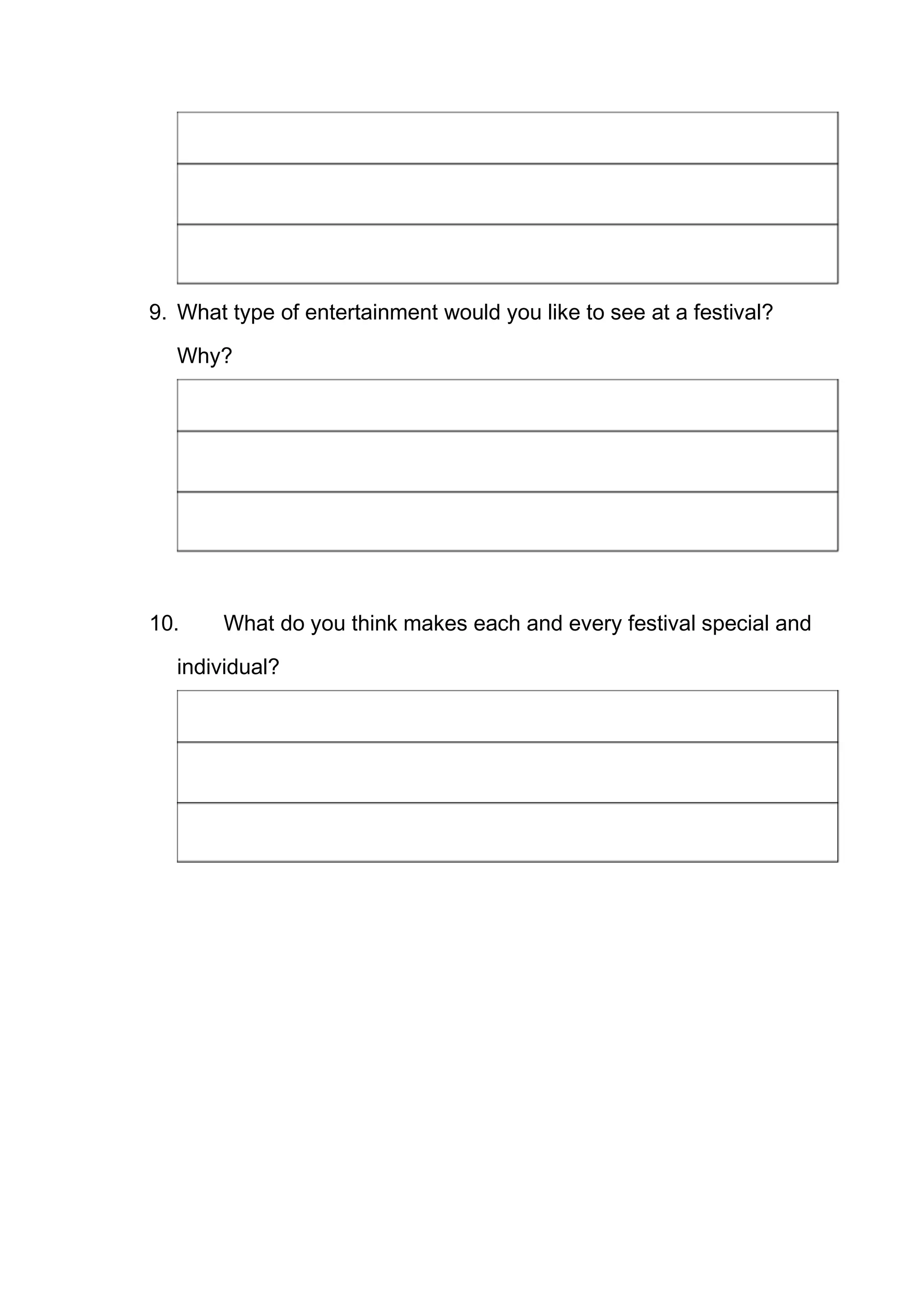 What have your past experience about a festival been?