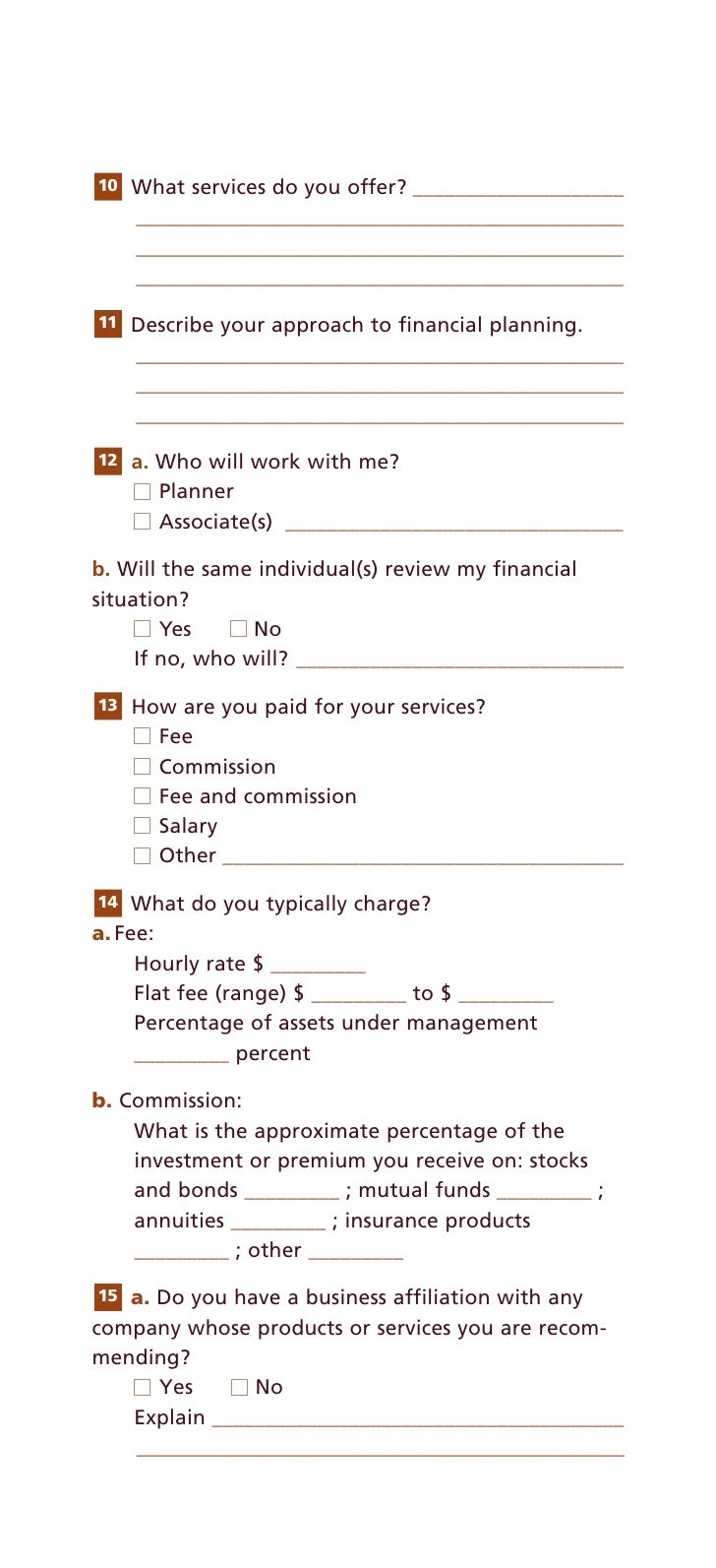 10 Questions to Ask when Choosing a Financial Planner