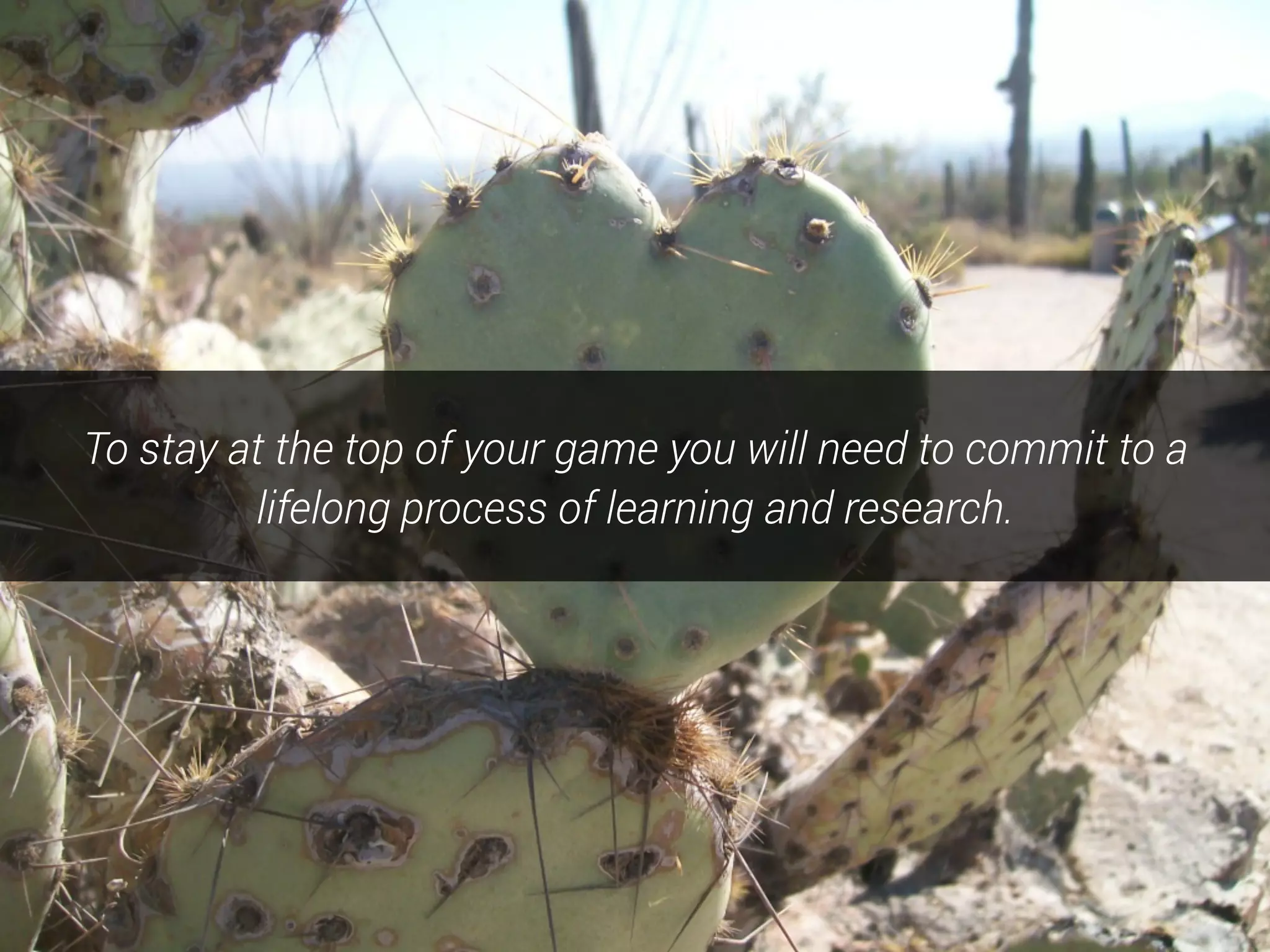 To stay at the top of your game you will need to commit to a
lifelong process of learning and research.
 