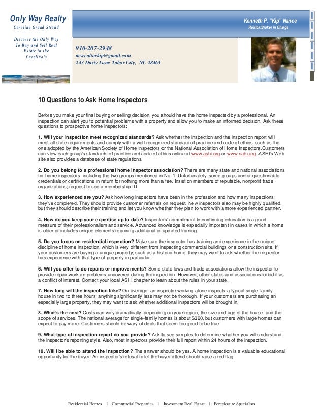 things to ask during home inspection