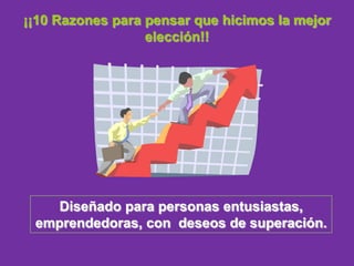 ¡¡10 Razones para pensar que hicimos la mejor elección!!Diseñado para personas entusiastas, emprendedoras, con  deseos de superación.
